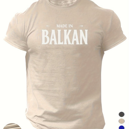 Men'S Casual Short Sleeve T-Shirt - "Made in Balkans" Print, Lightweight & Breathable Summer Tee, Round Neck, Regular Fit, Perfect for Casual Attire, Breathable Clothing | Modern Casualwear | Lightweight Shirt