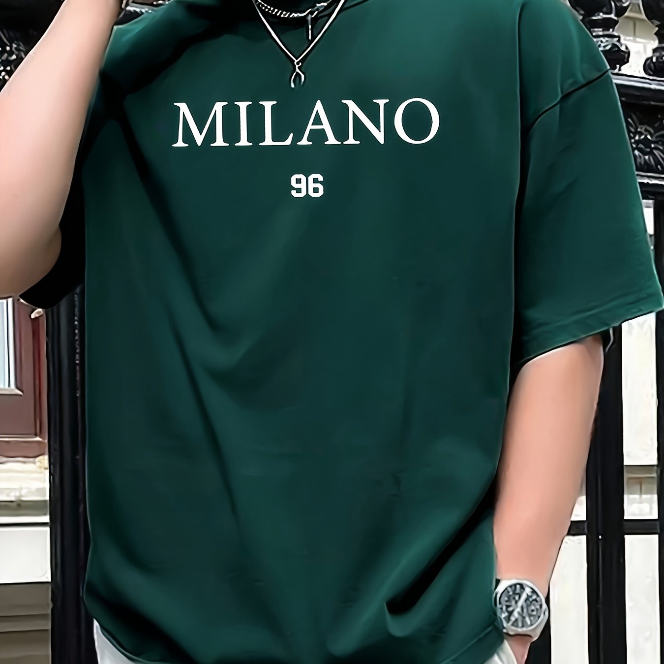 Men'S Milano 96 Graphic Tee - Casual Short Sleeve Crew Neck T-Shirt, Soft Polyester Fabric with Slight Stretch, Regular Fit, Green with White Lettering, Perfect for Casual Attire