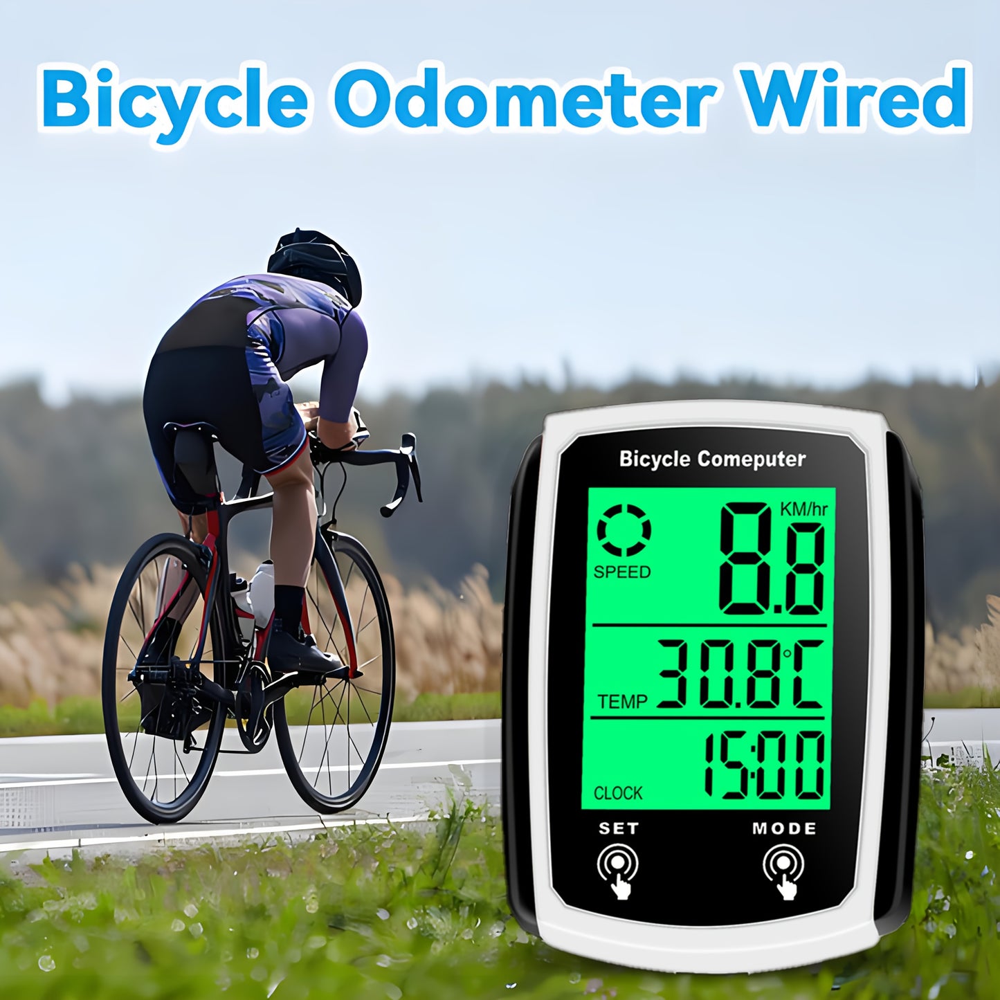 Oein Bike Computer Wired, Bicycle Odometer Wired MPH KM/H, Bike Speedometer Bike Odometer with Touch Sensor Switch, Big Digital LCD Screen, Automatic Wake-u