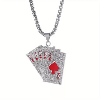 1Pc Sparkling Hip Hop Style Poker Card Pendant Necklace For Men- A Unique Jewelry Accessory