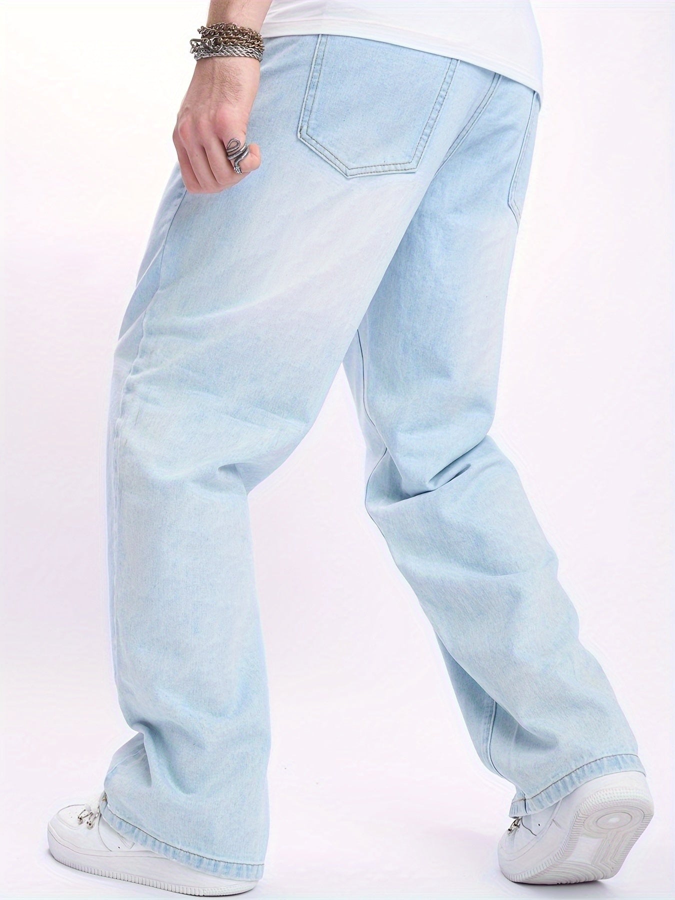 Men'S High-Street Casual Straight-Leg Jeans - Light Blue, Loose Fit, Non-Stretch Denim, Raw Wash, All-Season Comfort, Perfect for Casual Attire, Comfortable Clothing | Relaxed Fit Jeans | Nonstretch Fabric