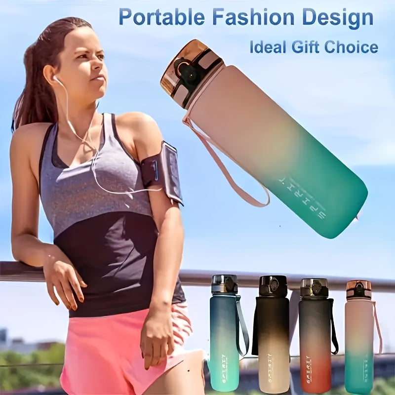 1pc Portable Leakproof Water Bottle With Time Marker And Carrying Strap