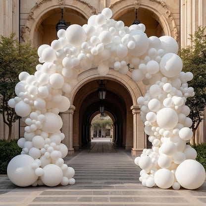 114 white latex balloon arch kits- 12.7/25.4/45.72 cm, elegant white balloon bouquets, suitable for weddings, birthdays, graduation ceremonies and anniversaries- Event background| Elegant balloon bouquets| Durable balloon mat
