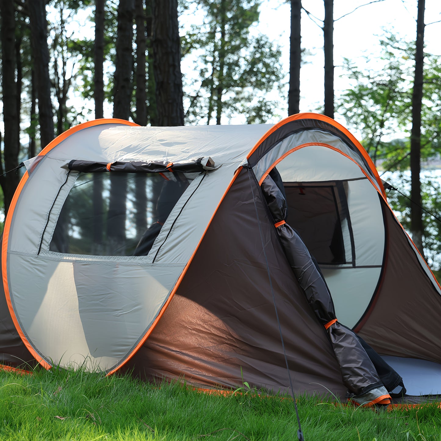 4-Person Automatic Pop-Up Camping Tent - Lightweight 190T Polyester & 210D Oxford Floor, 4 Wind Ropes, 8 Ground Stakes, 3.0mm Height, 1.9m Length - Easy Setup Oval Tent for Family Camping, Hiking, Outdoor Adventures (Mixed Co