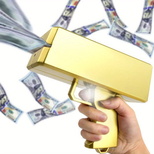 Golden Money Gun | Cash Sprayer Party Prop, Rain of Money Spray Gun for Games and Movies, Portable Plastic Cash Machine – Perfect for Weddings, Birthdays, New Year Celebrations & Carnivals. No Power Needed, Safe and Conveni