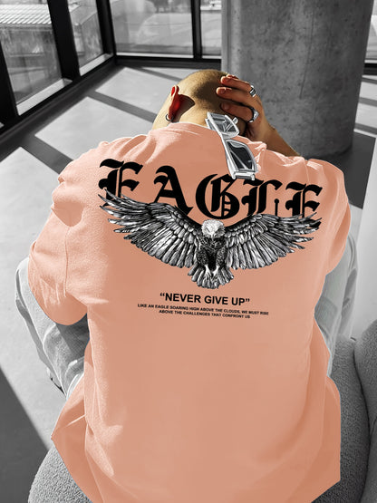 Men's "Never Give Up" Graphic Print Casual T-Shirt - Comfortable Crew Neck, Short Sleeve, Loose Fit for Spring & Summer, White Polyester Tee for Casual Attire, Casual Summer Wear | Loose Fit Top | Smooth Texture