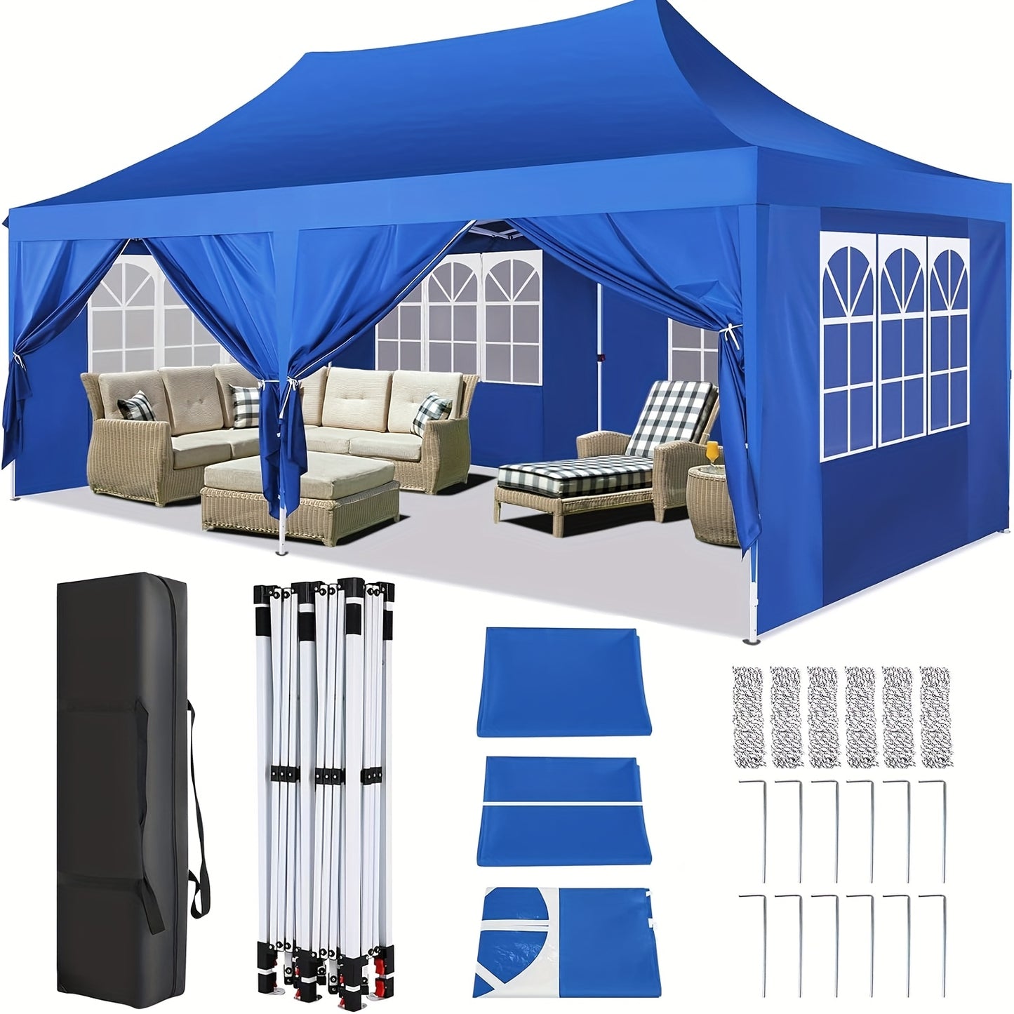 3x6m/3.05x3.05m Pop-up Tent With 6 Removable Side Walls Or 4 Removable Side Walls, With/without Sandbags, Style Optional, Suitable For Party Weddings, Garden Pavilion For Beach Wedding Camping Instant Awning, Upgraded Roof, W