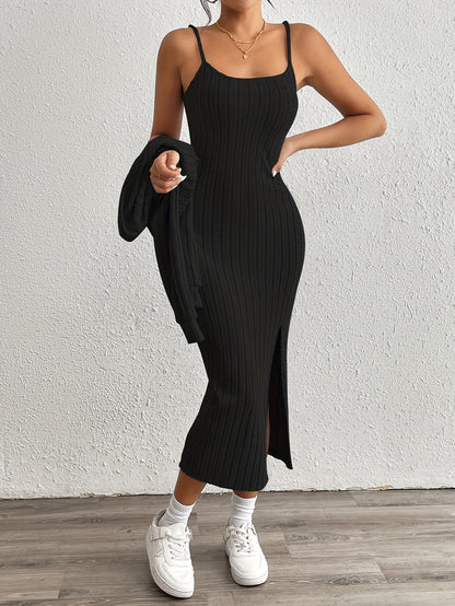 Simple y Fleece Two-Piece Dress and Jacket Set