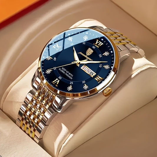Men'S Luxury Casual Waterproof Luminous Calendar Round Pointer Quartz Watch