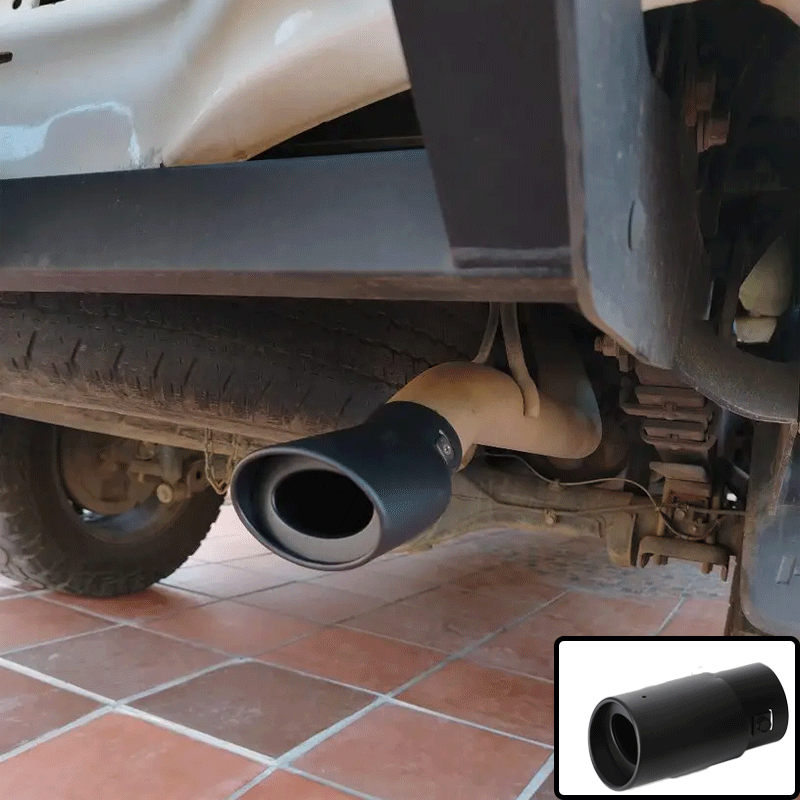 A Black Stainless Steel Car Exhaust Tip, Easy to Install - Suitable for Pipes Ranging from 6.35 cm to 9.14 cm, Enhances Performance And Sound.