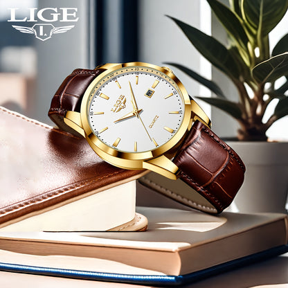 LIGE Fashion New Quartz Watch Multi Functional Glow Watch Single Calendar Three Needle Simple Band Watch men&women's Business Watch, Suitable for Women&women