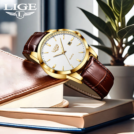 LIGE Fashion New Quartz Watch Multi Functional Glow Watch Single Calendar Three Needle Simple Band Watch men&women's Business Watch, Suitable for Women&women