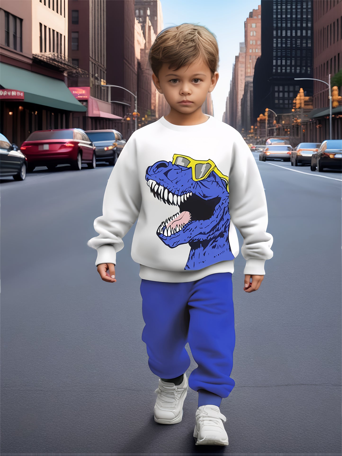 2pcs boys' casual sweatshirt and pants set with cool dinosaur print, perfect for autumn and winter seasons. Ideal as a gift or for leisure, sports, and vacation activities. Suitable for outdoor wear, Perfect for Outdoor