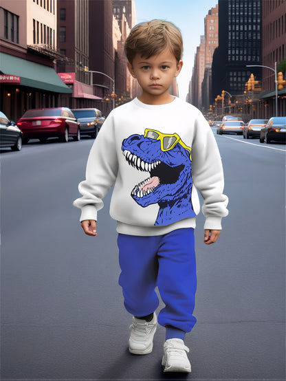 2pcs boys' casual sweatshirt and pants set with cool dinosaur print, perfect for autumn and winter seasons. Ideal as a gift or for leisure, sports, and vacation activities. Suitable for outdoor wear, Perfect for Outdoor
