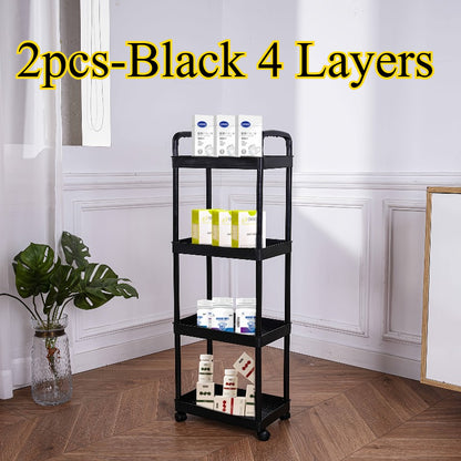 4/3/5-Tier Rolling Cosmetic Organizer - Durable Plastic Material, 360° Swivel Wheels, High Load Capacity for Bathroom, Bedroom, Kitchen & Home Organization | Black or White Options | Multifunctional Storage Cart with Side Ha