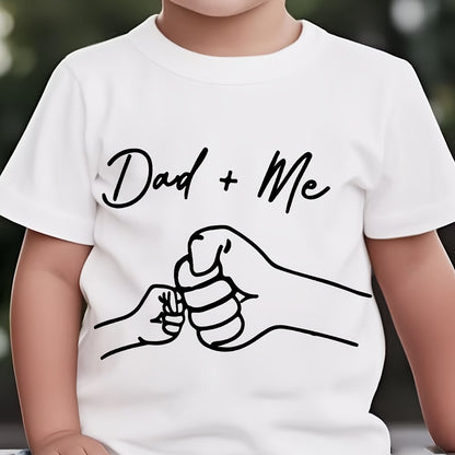 Dad+Me" Matching Father-Son T-Shirts - Boys' Casual Crew Neck Tee with Cartoon Handprint Design, Soft Breathable Fabric, Regular Fit for Spring Summer Fall, Cute T Shirts, Everyday Outfit, Trendy Graphic Tee, Comfortable Mate