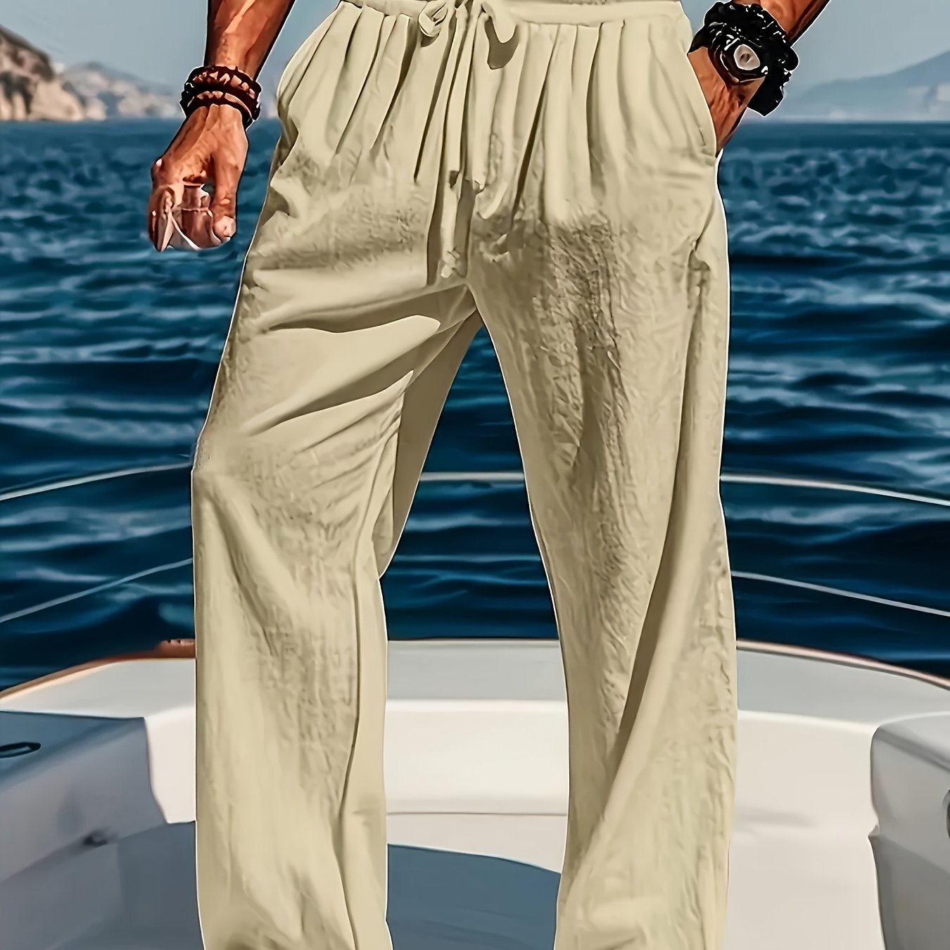 Men'S Light Blue Jogger Pants with Drawstring Waist - Casual, Loose Fit, Straight-Leg Design for Yoga, Beach & Casual Attire | Perfect Father'S Day Gift, Yoga Pants, Beachwear, Solid Color, Nonstretch Fabric