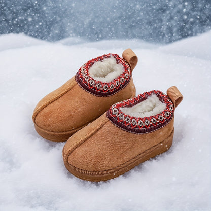Girls' Winter Snow Boots with Plush Faux Fur Collar & Non-Slip Rubber Sole - Soft Fabric Upper, Mid-Calf Height, Round Toe Design for Outdoor Hiking, Casual Wear - Cozy Warm Slip-On Boots for Youngsters & Youngsters (Autumn/W