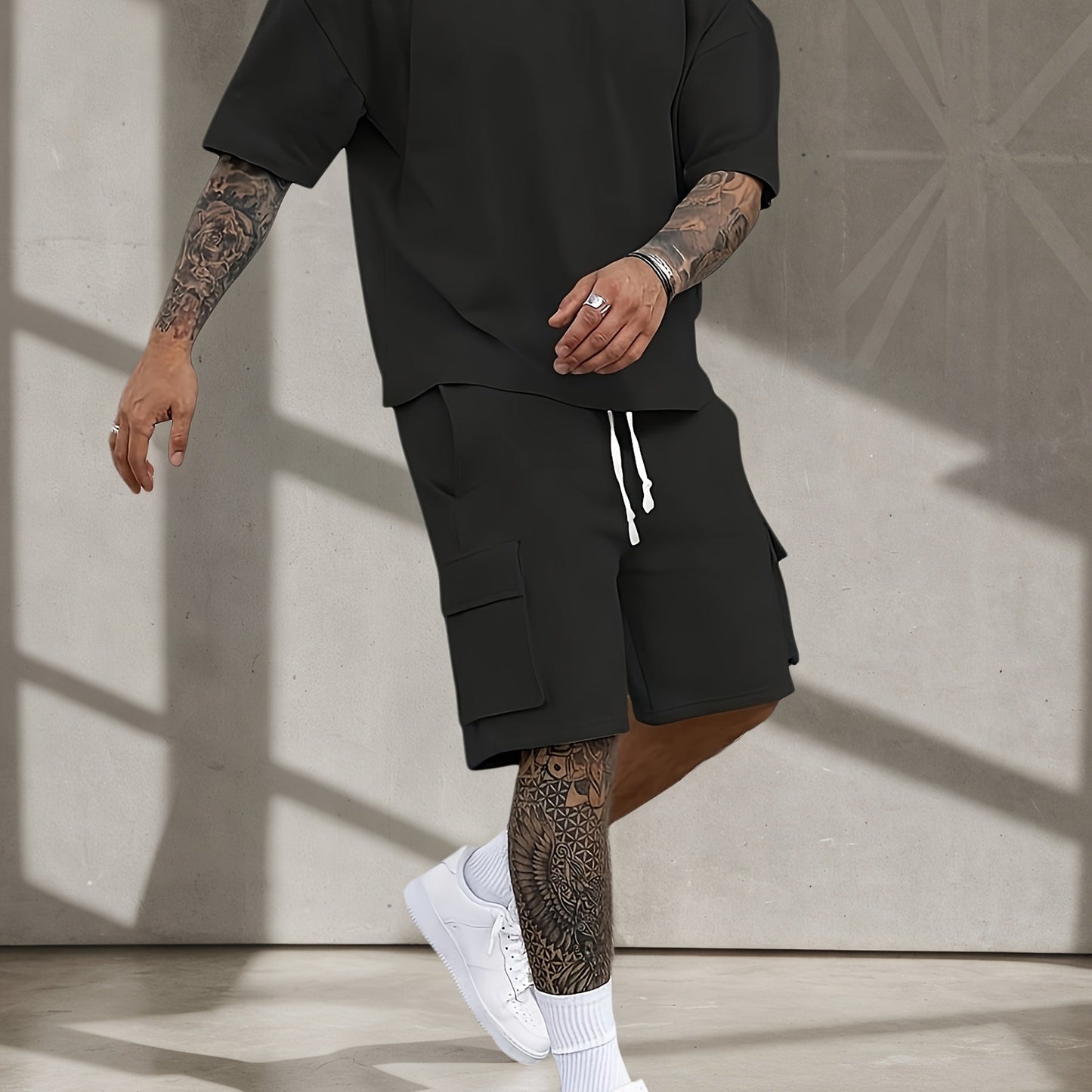 Summer Heavyweight FOG Color Earth Tone Short Sleeve Shorts Streetwear Loose Fashion Set