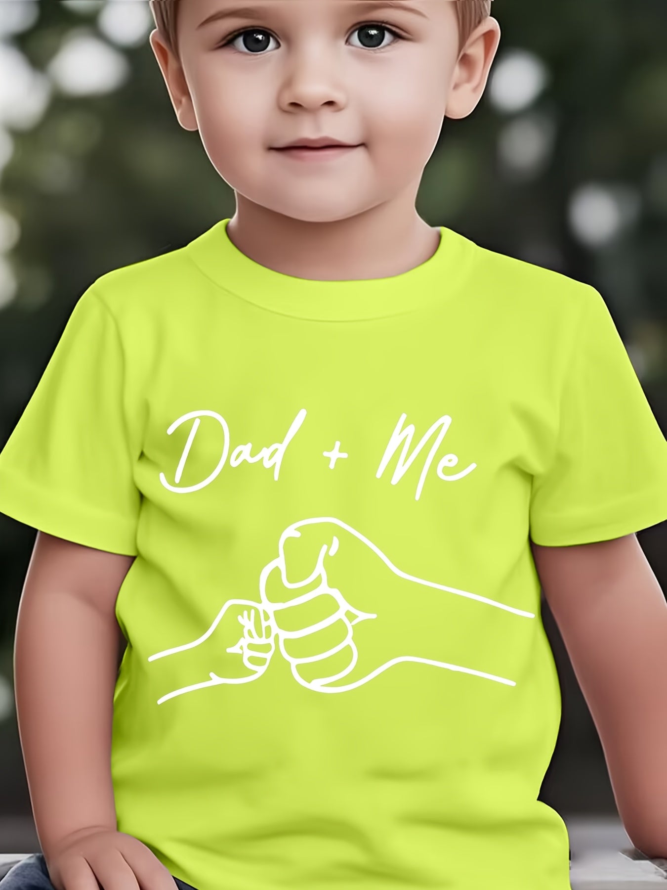 Dad+Me" Matching Father-Son T-Shirts - Boys' Casual Crew Neck Tee with Cartoon Handprint Design, Soft Breathable Fabric, Regular Fit for Spring Summer Fall, Cute T Shirts, Everyday Outfit, Trendy Graphic Tee, Comfortable Mate