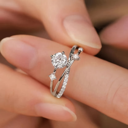 Luxurious Adjustable Starry Sky Ring for Women, Fashionable Engagement Wedding Gift, Geometric Design in Golden, White Golden, Rose Golden - Copper with Synthetic Cubic Zirconia