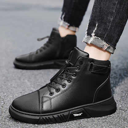 Men'S High-Top Ankle Boots - Genuine Upper, Lace-Up Closure, Durable PVC Sole, All-Season Versatile for Hiking, Casual & Outdoor Wear - Modern Streetwear Design, Hiking Boots, Sleek Boot Design