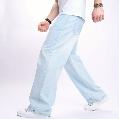 Men'S High-Street Casual Straight-Leg Jeans - Light Blue, Loose Fit, Non-Stretch Denim, Raw Wash, All-Season Comfort, Perfect for Casual Attire, Comfortable Clothing | Relaxed Fit Jeans | Nonstretch Fabric
