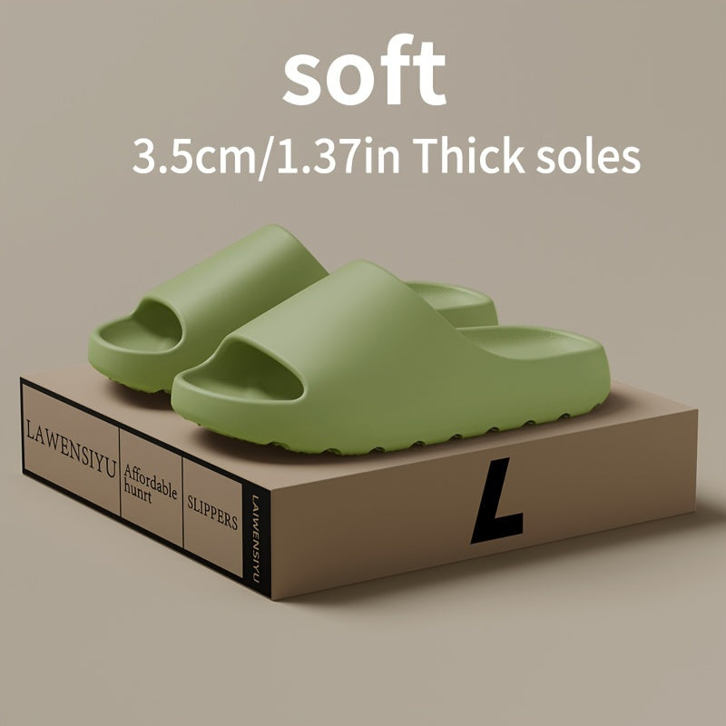 Unisex,, LAWENSUI Ultra-Soft EVA Slides for Men - Comfortable, Non-Slip, Quick-Dry, Solid Green, 3.5cm Thick Sole Casual Summer Slippers, Hand Washable, Slip-Resistant Footwear|Minimalist Slipper Design|Ergonomic Slipper Desi