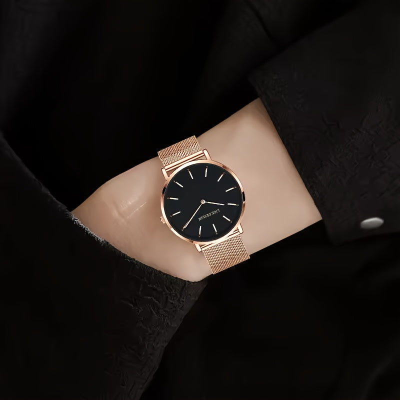 LIGE Women'S Ultra-Thin Quartz Watch with Rose Golden Mesh Strap - Elegant Blue Dial, Minimalist Design, Perfect Gift for Mother'S Day, Christmas, Thanksgiving, Christmas Accessory | Minimalist Watch | Quartz Movement