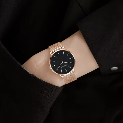 LIGE Women'S Ultra-Thin Quartz Watch with Rose Golden Mesh Strap - Elegant Blue Dial, Minimalist Design, Perfect Gift for Mother'S Day, Christmas, Thanksgiving, Christmas Accessory | Minimalist Watch | Quartz Movement