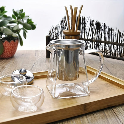 1pc Thick High-Temperature Resistant Glass Teapot with Stainless Steel Filter, Large Capacity for Herbal Tea, Black Tea, and Flower Tea - Ideal for Home Use, No Electricity Required, Home Tea Brewing | Elegant Teapot Design |
