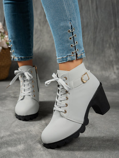 MagiMoBo Women'S Mid-Heel Ankle Boots with Side Zipper - Comfortable Faux Cover, Decorative Buckle Design, All-Season Versatile Casual Shoes for Casual Attire, Chunky Heel, Versatile Ankle Boots | Decorative Buckle Boots | Sy