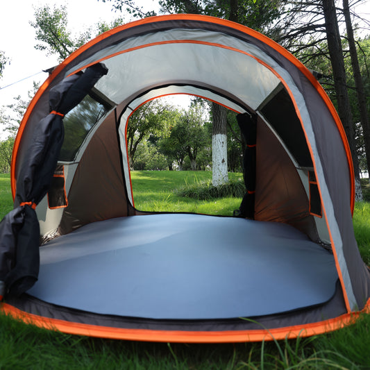 4-Person Automatic Pop-Up Camping Tent - Lightweight 190T Polyester & 210D Oxford Floor, 4 Wind Ropes, 8 Ground Stakes, 3.0mm Height, 1.9m Length - Easy Setup Oval Tent for Family Camping, Hiking, Outdoor Adventures (Mixed Co