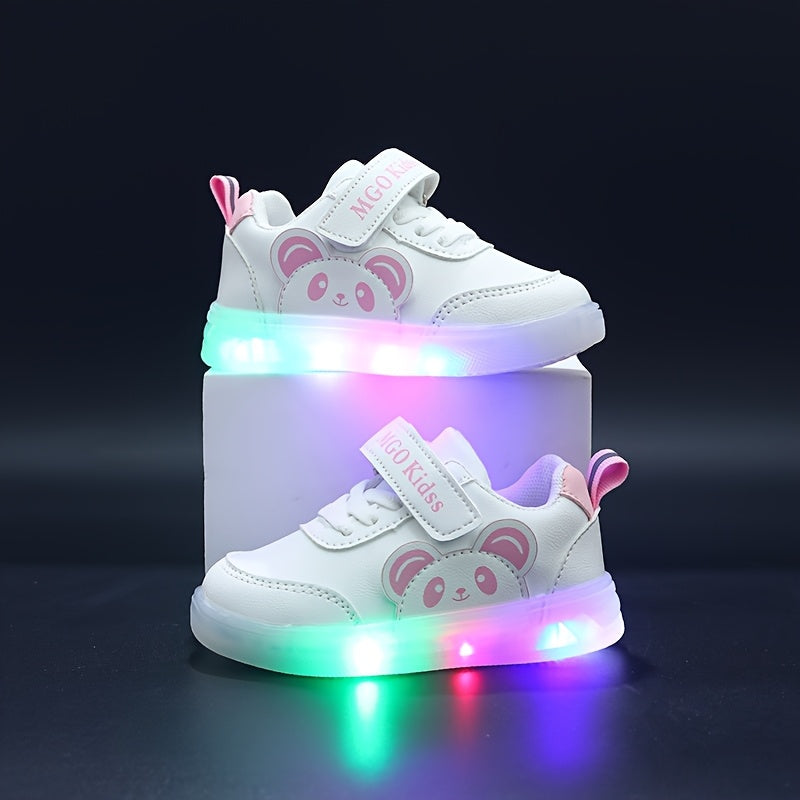 MGO Kidss Youngsters' Cute Panda Cartoon Sports Shoes with Glow-in-the-Dark Design - Fashionable Black and White Casual Sneakers, Easy to Wear for Boys and Girls | Panda Themed Athletic Footwear | PU Upper, Youngsters'S Footw