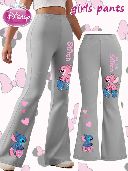 Disney Stitch Girls' Flare Pants - Official Stitch Character Design with Bell Bottoms, Grey with Pink Accents, Machine Washable Birthday Outfit for Disney Fans (Kids Girls) - Perfect Gift for Stitch Lovers, Everyday Kids Clot