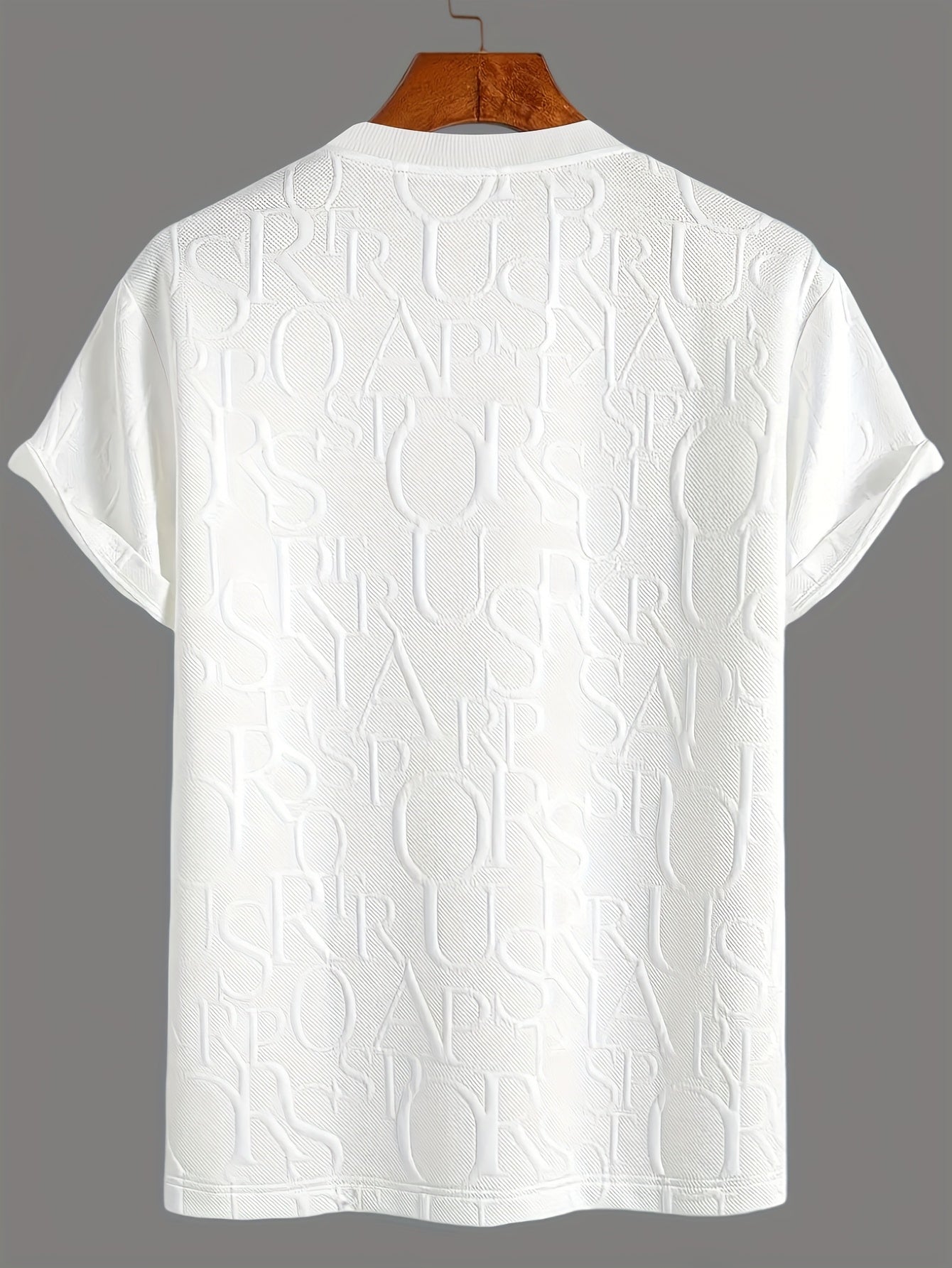 Men's Summer Casual Short Sleeve T-Shirt - Relaxed Fit Round Neck with Vertical Letter Print & Elastic Cuffs, Breathable Fabric for Daily Wear, Commuting & Outdoor Activities, Shirts for Summer