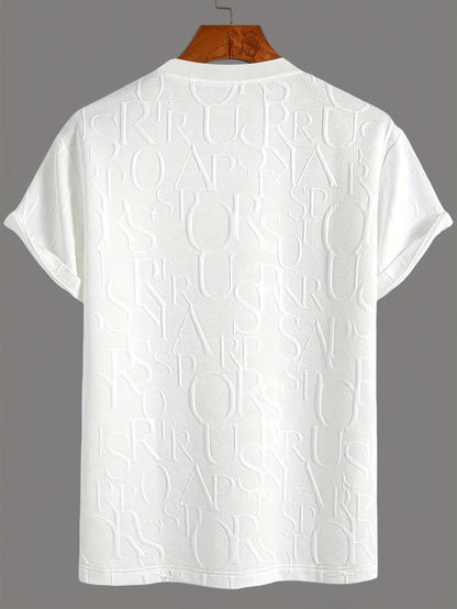 Men's Summer Casual Short Sleeve T-Shirt - Relaxed Fit Round Neck with Vertical Letter Print & Elastic Cuffs, Breathable Fabric for Daily Wear, Commuting & Outdoor Activities, Shirts for Summer