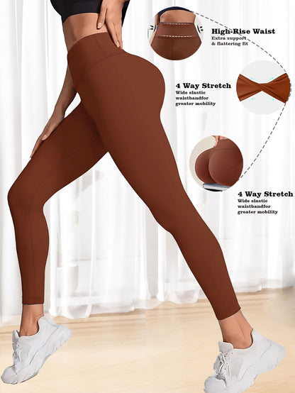 1pc Women's High-Waisted Yoga Leggings - Butt-Lifting & Tummy Control 7/8 Length Workout Pants, Breathable Medium-Stretch Fabric, Non-See-Through Solid Black for Fitness, Running, Yoga & Casual Wear, Yoga Pants