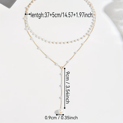 1pc Elegant Double Layer Faux Pearl Tassel Necklace - Vintage Style, Zinc Alloy, Adjustable Bead Count for Daily & Party Wear, All-Season Accessory