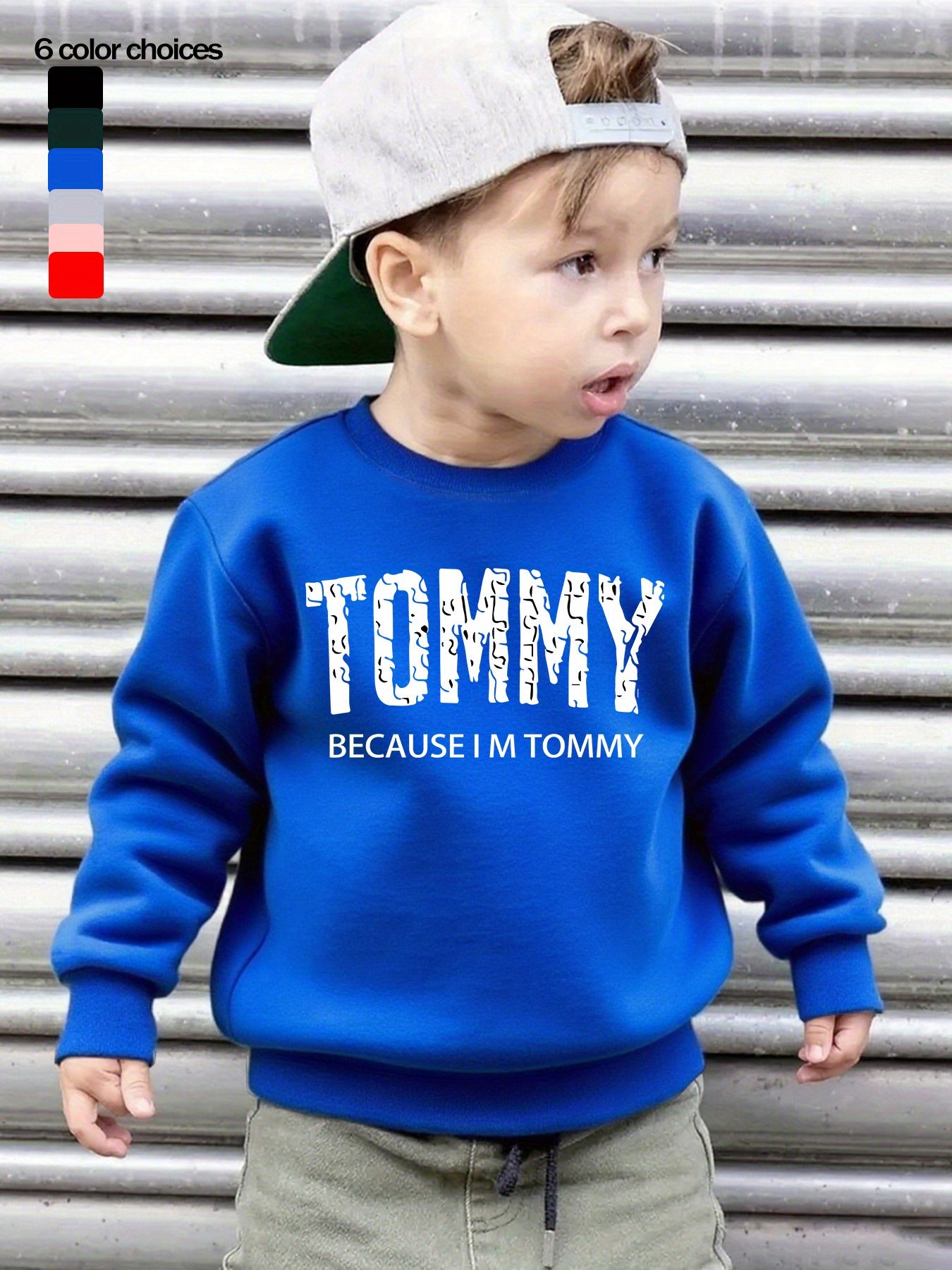 Boys' Casual Fleece-Lined Long Sleeve Sweatshirt with "TOMMY" Letter Print - Cozy Loose Fit Round Neck Pullover for Fall/Winter Outdoor Activities, 3+ Years Old, 6 Color Options, Sweater for Boy, Kids Winter Wear, Playful Kid