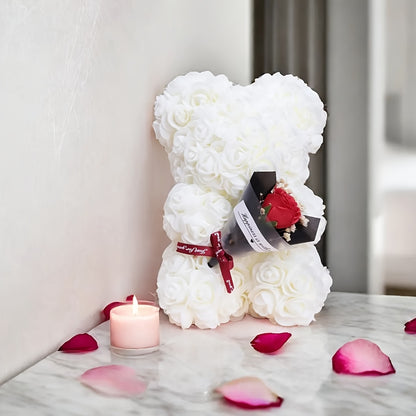 1pc Preserved Flowers Teddy Bear, "I Love You" Valentine'S Day Rose Bear, Polycarbonate Home Party Decor, Ideal for Christmas, Ramadan, Father'S & Mother'S Day, Tabletop Placement, No Container or Battery Needed