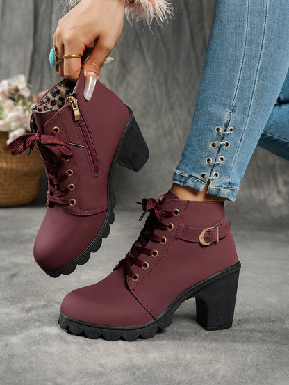 MagiMoBo Women'S Mid-Heel Ankle Boots with Side Zipper - Comfortable Faux Cover, Decorative Buckle Design, All-Season Versatile Casual Shoes for Casual Attire, Chunky Heel, Versatile Ankle Boots | Decorative Buckle Boots | Sy