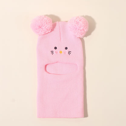 Knit Balaclava Beanie and Neck Warmer hat,cat Embroidery, Stretch Fit, Suitable for 0-3 Years Old, Daily and Casual Wear, Birthday, Holiday Party, Autumn and Winter, Christmas, Halloween