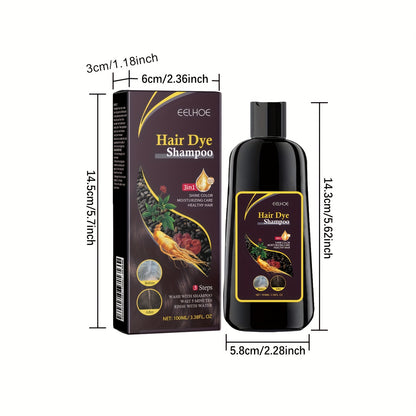 EELHOE Black Hair Dye Shampoo with 3-in-1 Formula - Natural Plant-Based Color Care, 3 Steps to Wash & Condition, No Damage to Scalp, Natural Ingredients for Men & Women, Stylish Black Hair, Nourishing Hair Care, Sleek Packagi