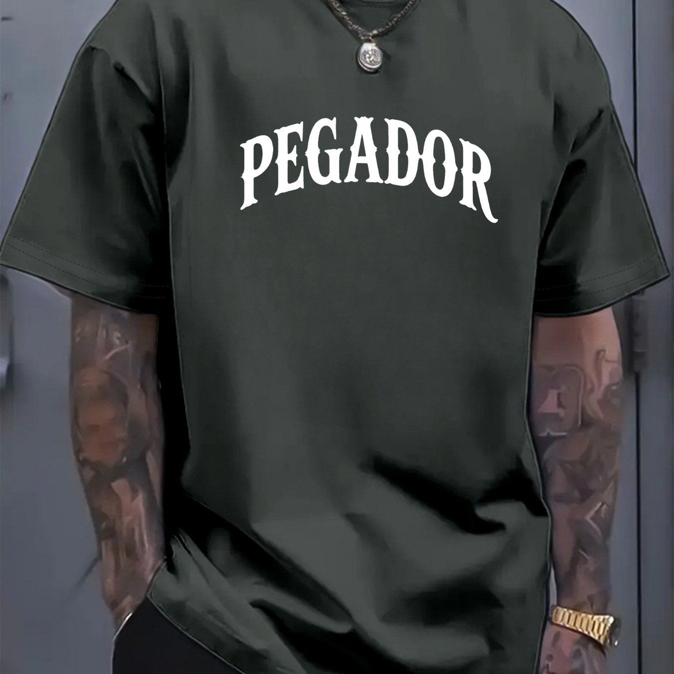 Men's Loose Fit Heavyweight Cotton T-Shirt - Thick Streetwear Tee for Everyday Casual Wear, All-Season Comfort Fit, Machine Washable Crewneck Shirt - Available in Dark Green & More Colors, Summer Wardrobe Essential, Urban Fas