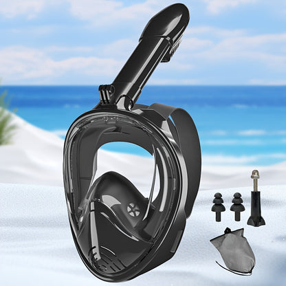 Full Face Silicone Snorkeling Mask, Large Frame Full Dry Panoramic Snorkel Mask with Camera Holder, Anti-Fog Swimming Goggles Swim Glasses Set for Adults
