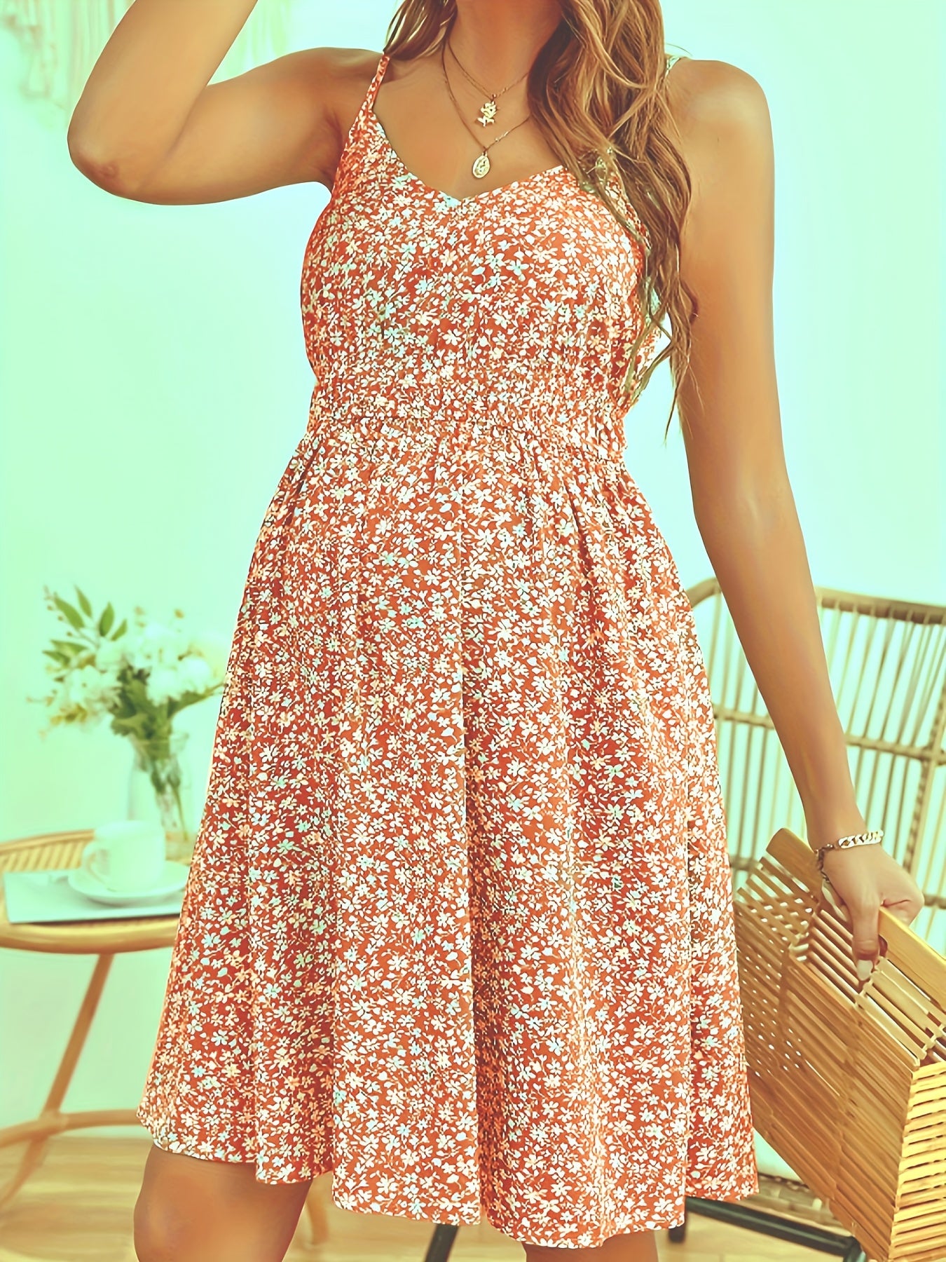 Elegant Floral Maternity Dress - Sleeveless, V-Neck, Loose Fit, Non-Stretch Fabric, Perfect for Summer, Casual Pregnancy Dress | Sleeveless Maternity Dress | Nonstretch Material, Maternity Clothes