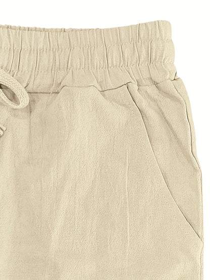 Men's Lightweight Breathable Linen Pants - American Loose Fit Straight Leg Casual Trousers with Adjustable Drawstring Waist & Side Pockets, Semi-Sheer Solid Color for Beach Vacation, Summer Outings & Casual Attire, Beach Pant