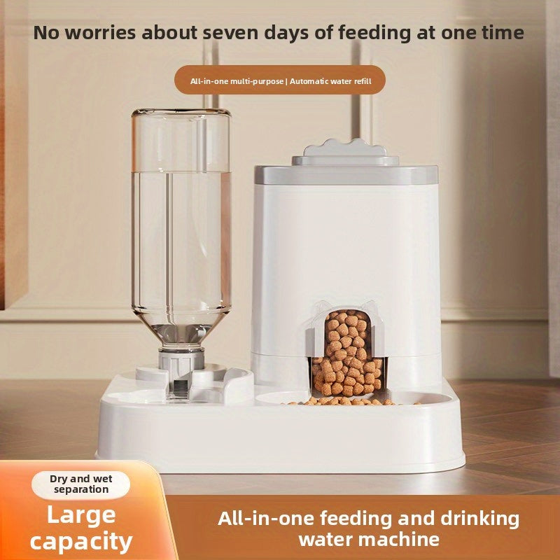 Automatic Cat & Dog Water Dispenser with Integrated Food Basin - 1-10L Capacity, No Batteries Needed, Modern White Design for Easy Cleaning & Hydration - Durable Pet Hydration Solution, Automatic Pet Feeder, Sleek Pet Accesso