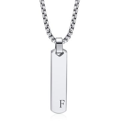 Letter Necklace Pendant Made of Stainless Steel, Featuring a Laser-Etched Design of 26 Letters, Polished for a Stylish 3D Rectangular Look, Suitable for Men.